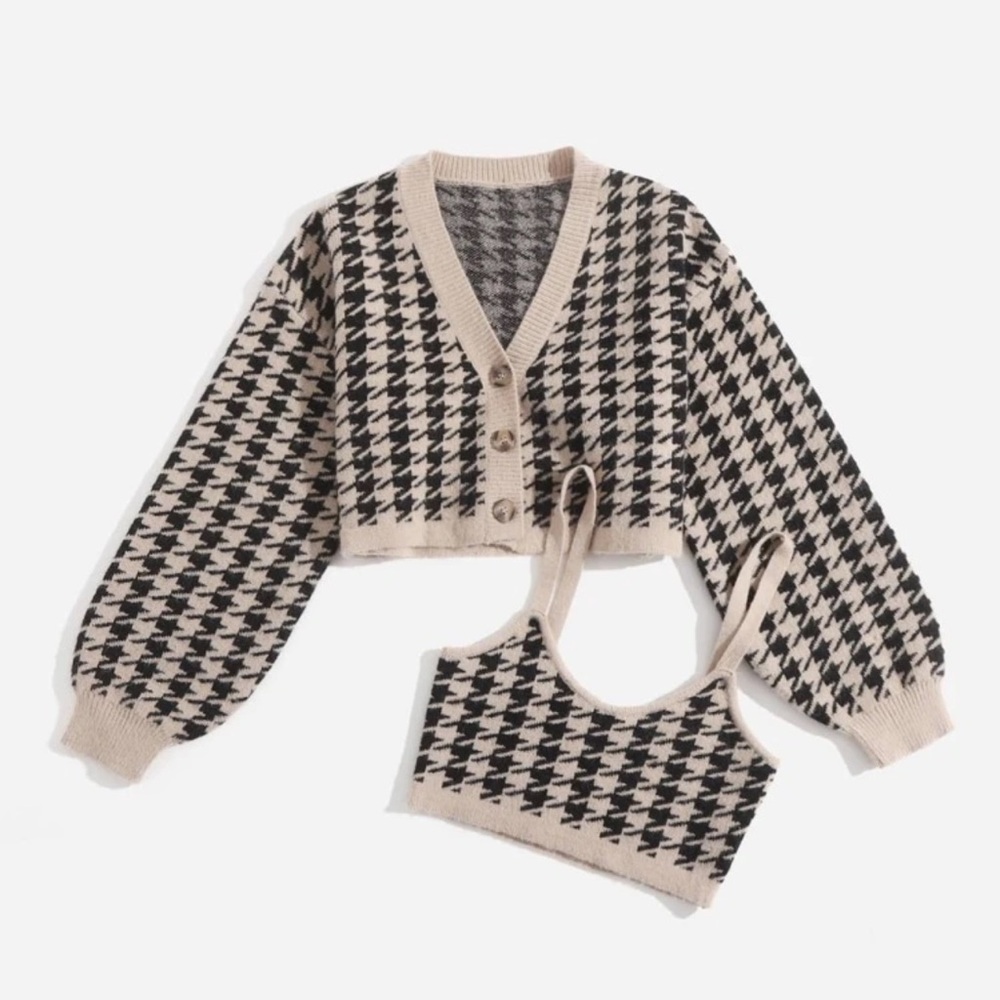 Houndstooth Pattern Drop Shoulder Button Up Cardi… - image 4